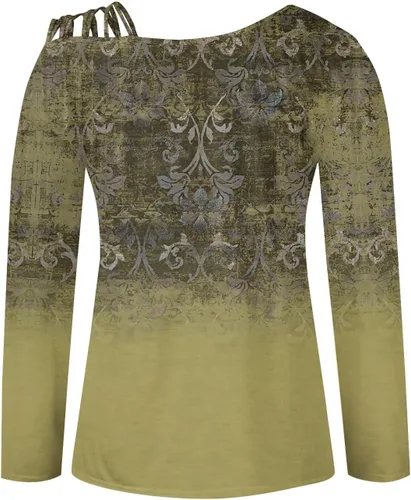 Vista 2 de Trajes de otoño para mujer, con estampado de hombros descubiertos, cuello plano, manga larga, ajuste holgado, camisas largas