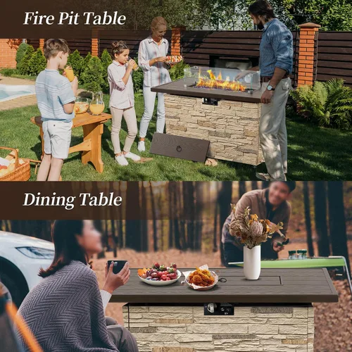 Vista 4 de Mesa de Hoguera de Propano PIZZELLO de 43 Pulgadas al Aire Libre, Mesa de Fuego Rectangular de Piedra para Exteriores, Mesa de Hoguera de 50,000 BTU