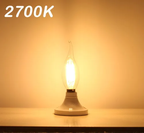 Vista 6 de Bombilla LED E14 con base europea de 4 W, bombillas LED regulables equivalentes a 40 W, bombillas LED con punta de llama, 110 V 2700 K, blanco