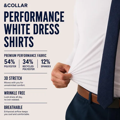 Vista 5 de &COLLAR Mens Long Sleeve White Dress Shirt, Slim and Athletic Fit