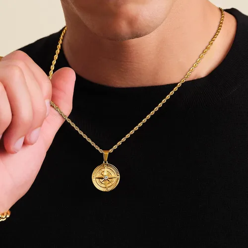 Vista 2 de KRKC&CO Coin Necklace Pendant, Gold Medallion Necklace Chain, CompassSt. ChristopherLionMedusaAngel Circle Vintage Coin Necklace For Men, Him