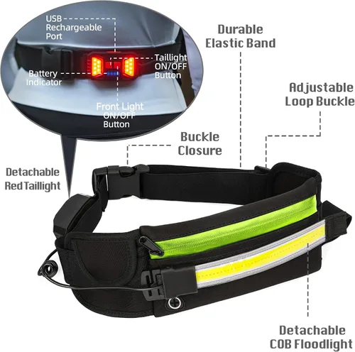 Vista 4 de Hopedone Luz de correr, gran angular de 230°, 1000 lúmenes, luz nocturna para correr, cinturón recargable, luces de seguridad con bolsillo grande