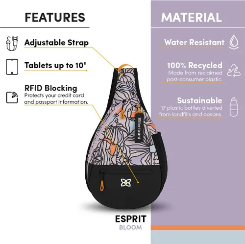 Vista 5 de Sherpani Esprit, bolsa de nailon, bolsa de hombro, mochila cruzada para mujer, protección RFID, Bloom