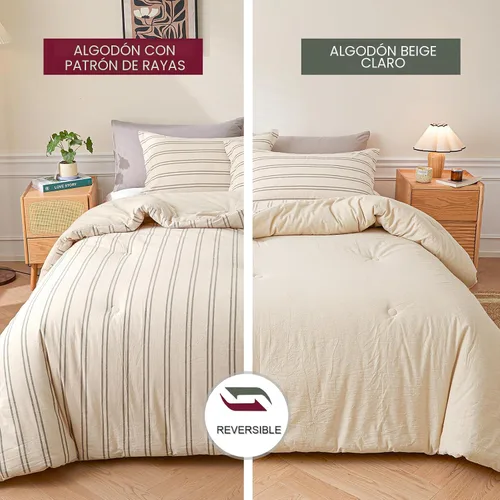 Vista 3 de Cyusri Juego de edredón de algodón a rayas tamaño individual, juego de ropa de cama suave y ligera de 2 piezas con 1 funda de almohada, reversible