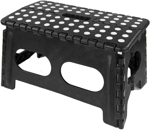 Vista 8 de Home Basics Taburete plegable grande de plástico con puntos antideslizantes, color negro