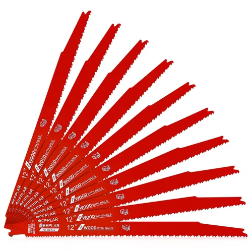 Vista 13 de Paquete de 10 hojas de sierra recíproca de 6 pulgadas 6/12 TPI para madera con clavos incrustados, hojas bimetálicas para cortar montantes y clavos