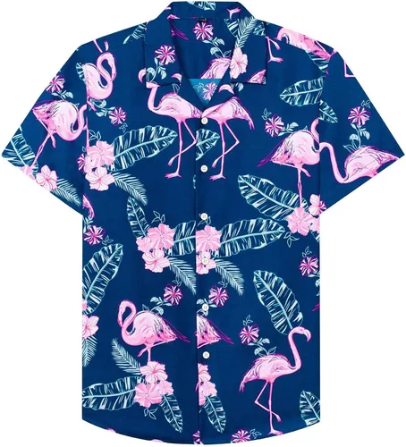 Vista 2 de J.VER - Conjunto de camisa hawaiana para hombre, estilo informal, con botones y manga corta, con shorts estampados, conjunto hawaiano tropical