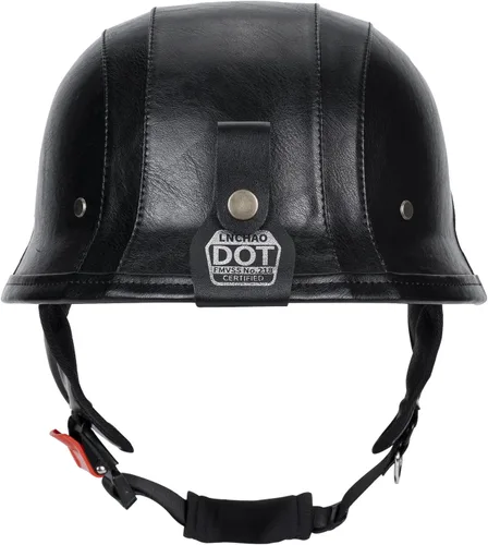 Vista 4 de Casco de motocicleta estilo alemán M35 hecho a mano de cuero retro 1/2 vintage casco de media cara para adultos, hombres y mujeres, aprobado por