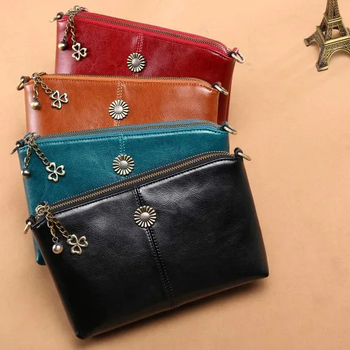 Vista 7 de Bolso bandolera pequeño de cuero para mujer, bolso de mano con asa superior