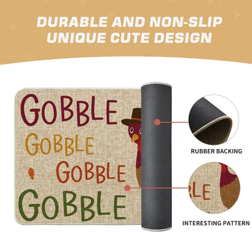 Vista 6 de Artoid Mode Gobble - Felpudo decorativo de pavo, estacional de otoño, Acción de Gracias, fiesta, de bajo perfil, tapete para interiores