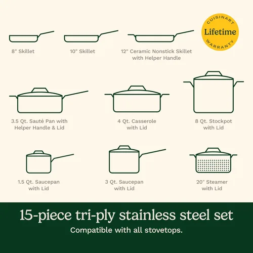 Vista 2 de Cuisinart Juego de utensilios de cocina de 15 piezas, multiclad Pro triple capa, plateado, MCP-15N