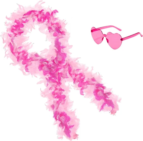 Vista 16 de Boa de plumas con lentes de sol sin montura de corazón, boa de plumas de 4 pies para despedida de soltero, Halloween, accesorio de disfraz