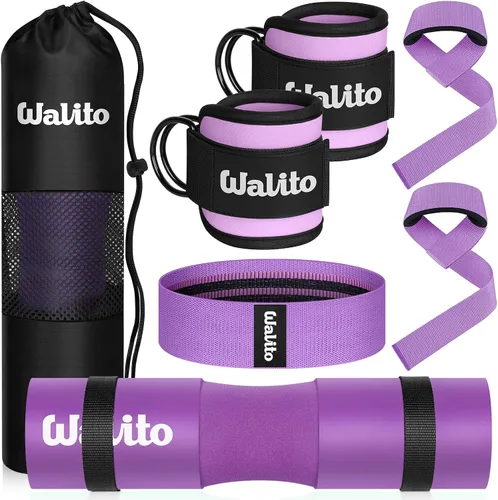 Vista 11 de WALITO 8Pcs Barbell Pad Set for Hip Thrust - Squat Pad,Gym Accessories for Women with Bar Bad,Bench Press, with Gym Ankle Straps,Resistance Bands