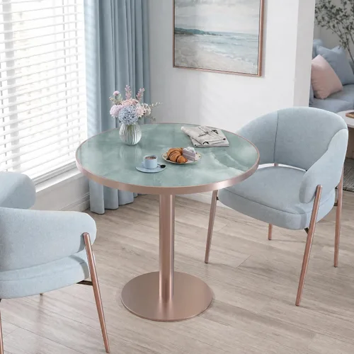 Vista 3 de Mesa de tulipán de 31.5 pulgadas, mesa de comedor redonda con mesa de Aqua Jade (oro rosa)