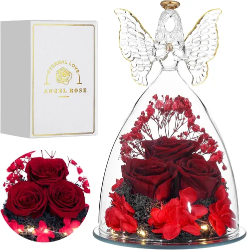 Vista 30 de Regalos de Rosas de Navidad para Mujeres Flor Real Preservada en Figuras de Ángel de Cristal Rosas para Entrega Prime Regalos de Cumpleaños