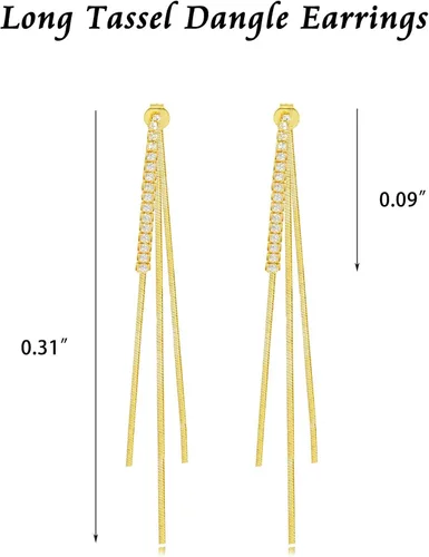 Vista 6 de Long Tassel Dangle Earrings for Women Gold Long Threader Earrings Chain Drop Earrings