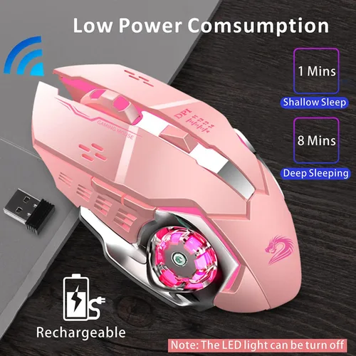 Vista 2 de Uciefy Q85 - Mouse inalámbrico recargable para juegos, mouse de computadora inalámbrico silencioso óptico LED de 2.4 G con 4 luces LED, 3 DPI