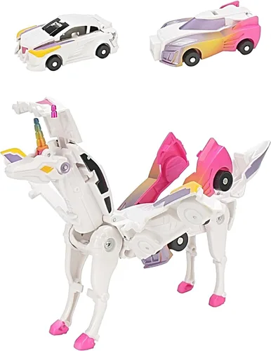 Vista 13 de Juguete transformador definitivo de coche de unicornio – Colisión con unicornios mágicos! 2 piezas de coche transformador robot para niños Azul