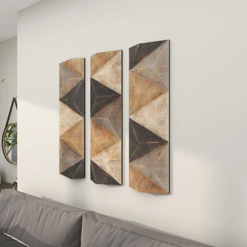 Vista 6 de Deco 79 Decoración de pared geométrica de madera, juego de 3 arte de 11 pulgadas de ancho, 36 pulgadas de alto, marrón