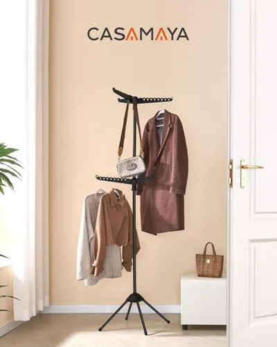 Vista 4 de CASAMAYA Tendedero plegable para ropa de 74.8 pulgadas, 2 niveles, con riel giratorio para 54 piezas de ropa, ahorro de espacio, interior, acero