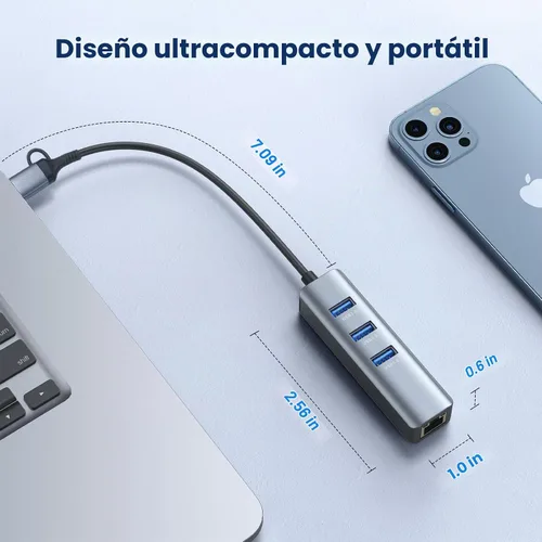 Vista 7 de Adaptador USB a Ethernet, ABLEWE Adaptador de Red USB 3.0/USB C a RJ45 Gigabit LAN (1000Mbps), Compatible con MacBook/Pro/Air, iPhone 15/16 Pro/Max