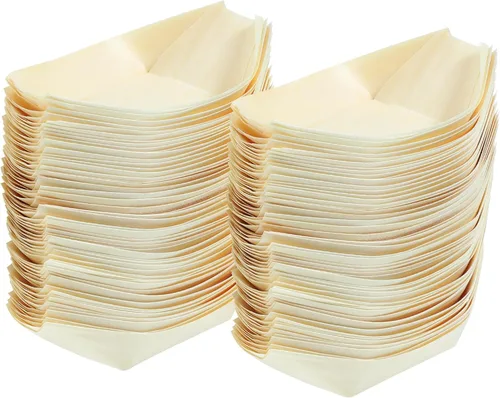 Vista 2 de Hemoton 100 botes desechables de bambú para sushi, bandeja de madera biodegradable, 5.5 x 3.14 x 1.57 pulgadas, 100 piezas, para sushi, aperitivo