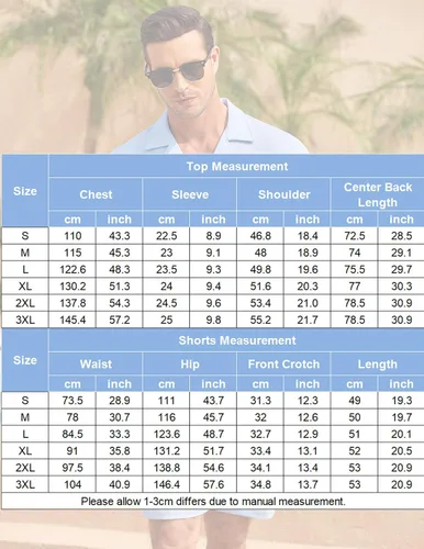 Vista 6 de COOFANDY Conjunto de 2 piezas para hombre, camisas de manga corta con botones, trajes casuales de playa