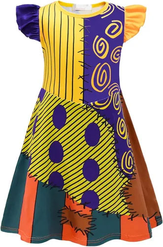 Vista 2 de ODIZLI Disfraz de Halloween para niños y niñas vestido alto y bajo manga voladora con peluca para juego de roles