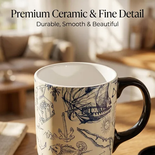 Vista 6 de Topadorn Taza de Café de Cerámica Taza de Viaje Regalo con Tapa de 17 onzas, Taza de Té Alta de Porcelana con Asa para el Hogar y la Oficina, Taza