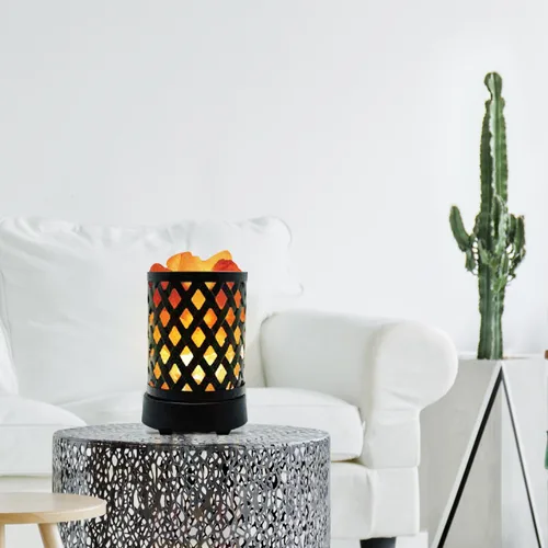 Vista 5 de Himalayan Glow Luz nocturna multicolor USB estilo celosía con trozos de sal rosa, bombilla de lámpara de sal, (certificado ETL) interruptor