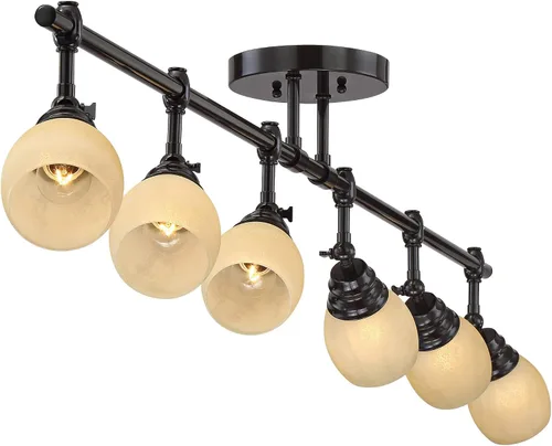 Vista 5 de Pro Track Elm Park - Kit de lámparas de techo de 6 cabezales, luz direccional ajustable, monorraíl marrón con acabado de bronce, cristal ámbar