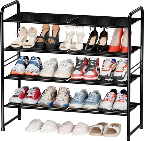 Vista 8 de Estante organizador de zapatos de acero inoxidable de metal Negro