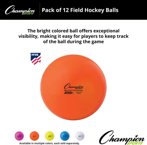 Vista 4 de Champion Sports Pelotas de hockey sobre césped – aprobadas por NFHS, pelotas reguladoras de alta visibilidad, paquete de 12