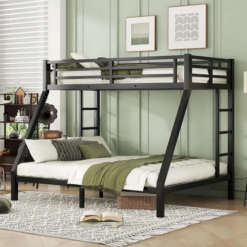 Vista 28 de Bellemave Litera individual XL sobre individual XL, litera de metal con escalera y barandilla para niños, adultos, se puede dividir, color negro