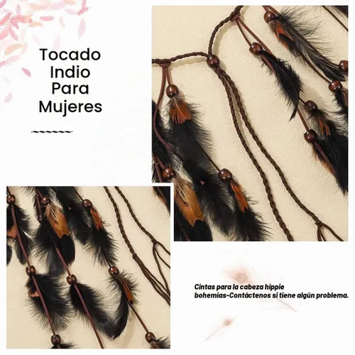 Vista 4 de CAKURE Diadema de plumas bohemia, tocado hippie negro, tocado indio, accesorios para el cabello de plumas para mujeres y niñas (tipo A)