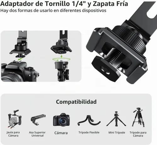 Vista 2 de Adaptador de montaje de trípode de teléfono de aluminio Elitehood para DJI RS 4 Mini, montaje de trípode magnético para smartphone con Arca-Standard