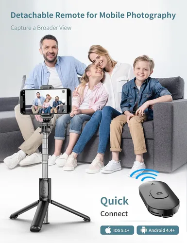 Vista 3 de Trípode para teléfono de 39.7 pulgadas con luz, trípode para selfie stick con control remoto inalámbrico desmontable, 4 en 1 extensible portátil
