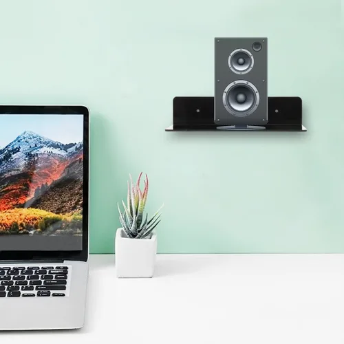 Vista 6 de jojofuny Estantes flotantes de acrílico, estante de pared, soporte para altavoz, estantes colgantes para dormitorio, estante de exhibición montado