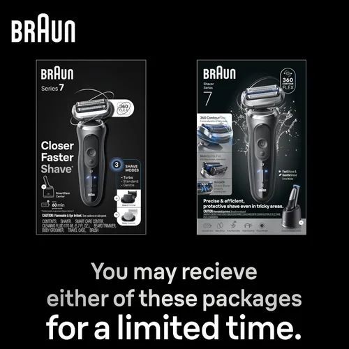 Vista 12 de Braun Afeitadora eléctrica para hombre, Series 7 7177cc, afeitado en húmedo y seco, modos de afeitado turbo y suave, afeitadora de papel de aluminio