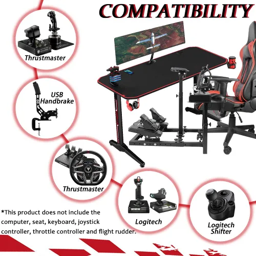 Vista 2 de Supllueer Flight Game Mount & Racing Wheel Stand with Three Multiple Shift Lever Panels fit Logitech Thrustmaster Saitek Honeycomb, Steering Wheel
