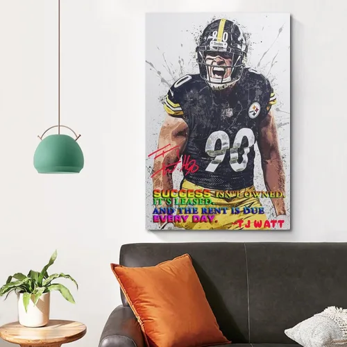 Vista 4 de ACEY Póster motivacional de jugador de rugby TJ Watt inspirador para decoración estética de oficina, estilo sin marco, 16 x 24 pulgadas