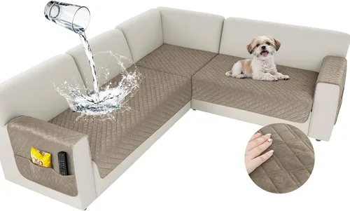 Vista 9 de Arfntevss Fundas impermeables para sofá modular de esquina para perros y mascotas, funda de sofá en forma de L, lavable de terciopelo grande