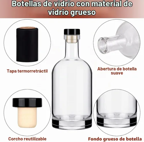 Vista 3 de Botella de Vino 3PCS 750 ML Botellas de Vidrio con Tapas 25 oz Botellas de Vidrio Transparente con Corcho Botella de Vino Vacía con Tapón