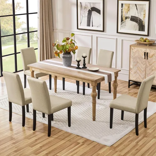 Vista 9 de Yaheetech Juego de 4 sillas de comedor tapizadas color caqui