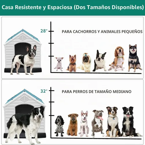Vista 2 de Casa Grande de Plástico para Perros, Caseta para Perros Exterior Impermeable Doghouse Casas para Perros, Refugio para Cachorros Piso Elevado