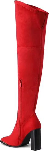 Vista 3 de DREAM PAIRS Botas por encima de la rodilla para mujer, con puntera cuadrada alta, tacón alto, largas y sexys, botas de otoño, Metálico