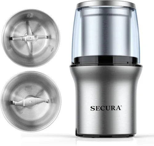 Vista 10 de Secura - Molinillo eléctrico para especias, cuencos duales de acero inoxidable para molienda húmeda y seca, uso múltiple para especias y café Negro