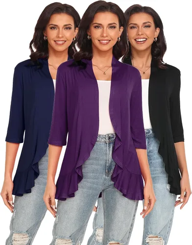 Vista 7 de Argstar Cárdigan de manga 3/4 para mujer (S-3XL), casual, ligero Negro