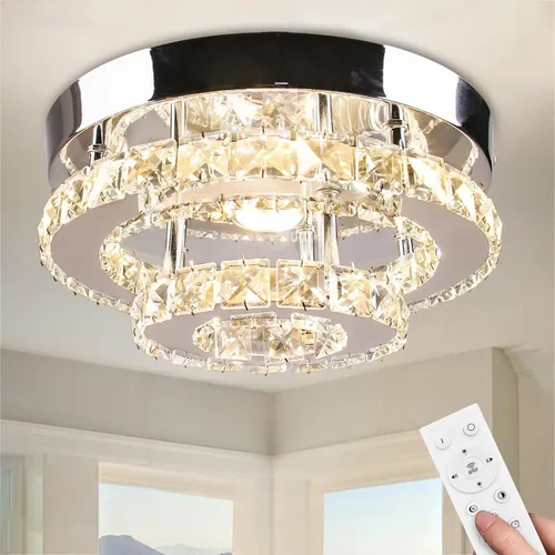 Vista 12 de Mini candelabro LED de cristal para techo, 2 capas, lámpara de techo empotrada, moderna iluminación para pasillo, escalera, cocina, baño