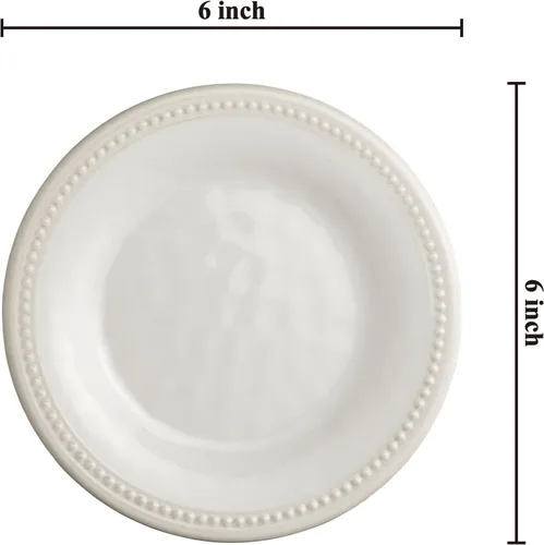 Vista 2 de UP UPware - Platos redondos de postre de melamina con cuentas, platos pequeños para servir, para aperitivos, aperitivos y guarniciones, crema, 6